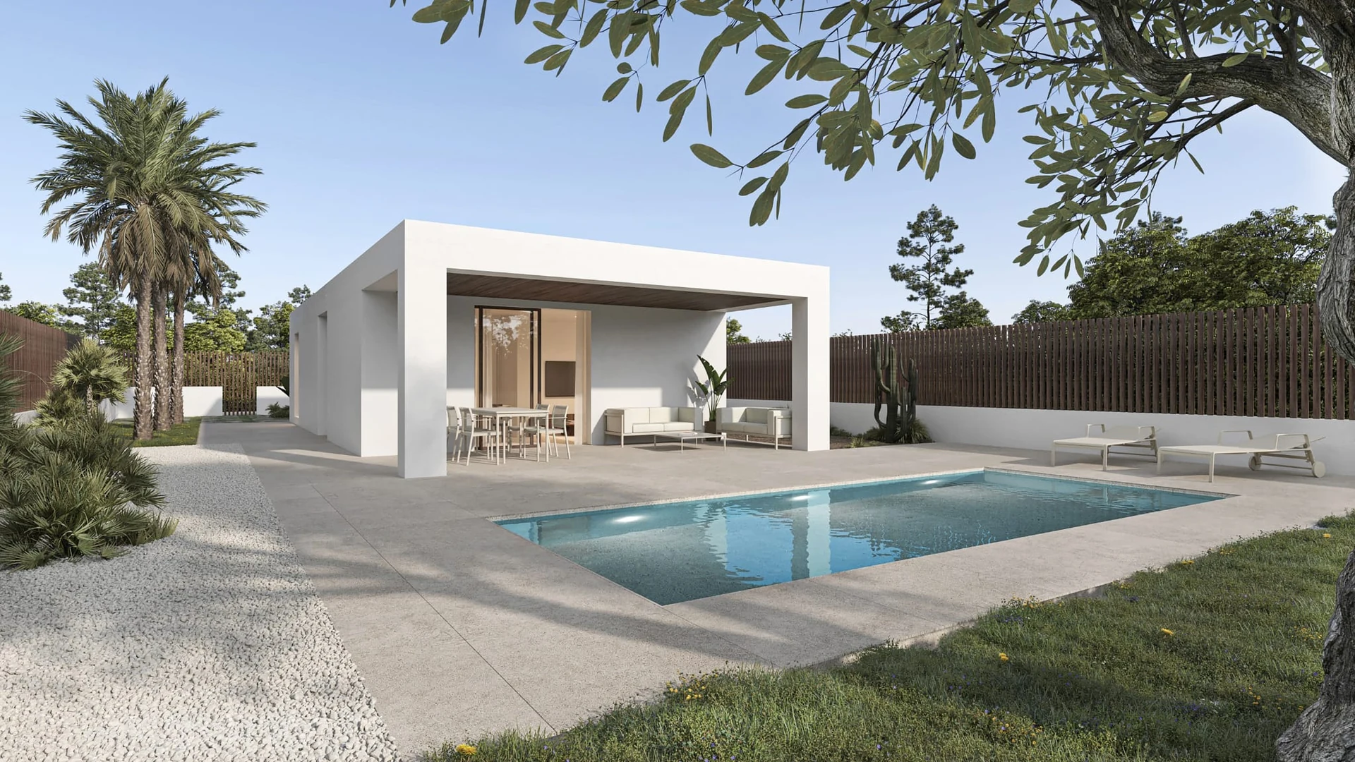Inicio Render de vivienda Les Blasques con piscina privada opcional